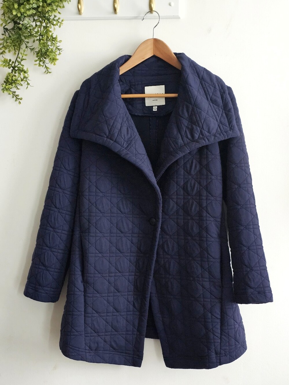 Bagatelle Collection Navy Blue Quilted Long Jacket Coat Size Small